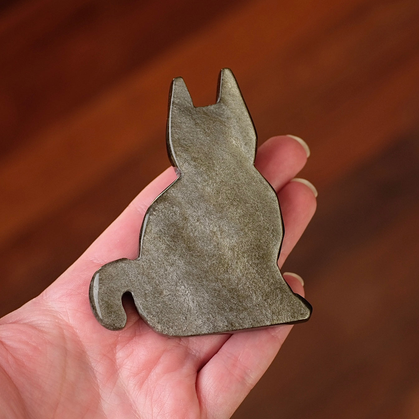 Gold Sheen Obsidian Cat Carving | Crystal Cat Figure
