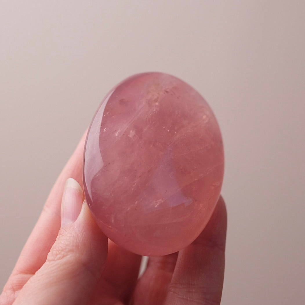 Gemmy Peach Rose Quartz Palm | Rose Quartz Crystal Palmstone