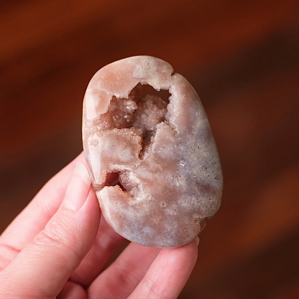 Pink Amethyst + Flower Agate Palm | Pink Amethyst Crystal Palm Stone