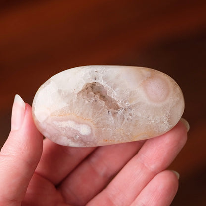 Pink Flower Agate + Quartz Palm | Crystal Palm Stone