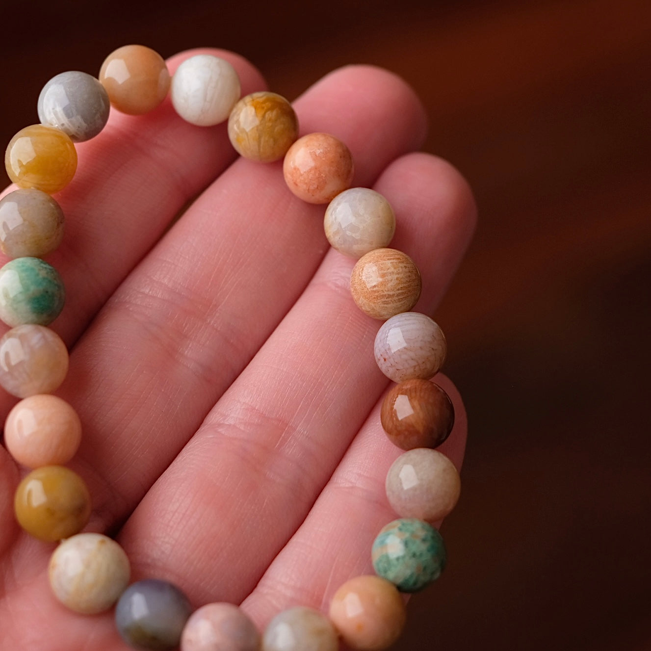 Colourful Fossilised Coral Bracelet | Coral Crystal Stretch Bracelet