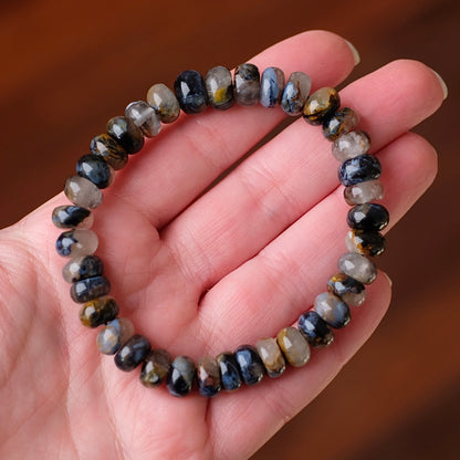 Blue Pietersite in Quartz Bracelet | Rondelle Crystal Stretch Bracelet