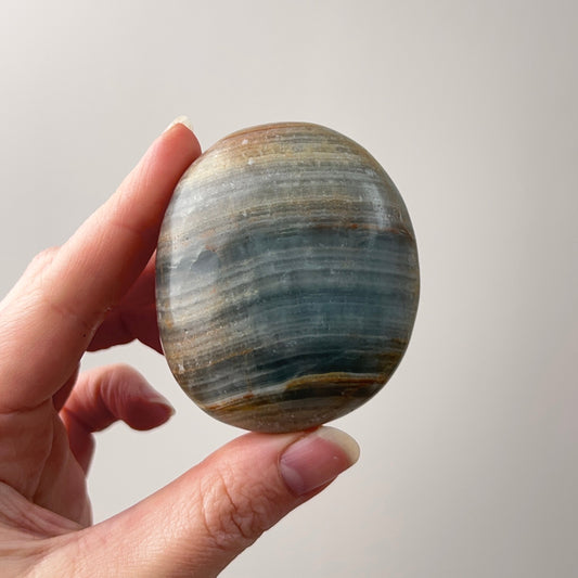 Lemurian Aquatine Calcite Palm | Argentinian Calcite | Blue Onyx