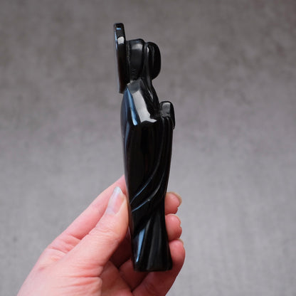 Silver Sheen Obsidian Priestess Carving | Virgin Mary Crystal Figurine