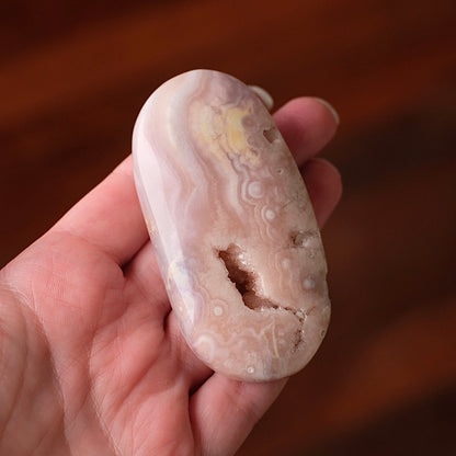 Pink Amethyst + Flower Agate Palm | Pink Amethyst Crystal Palm Stone