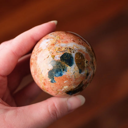 Blue Apatite in Orange Calcite Sphere | Apatite Jasper Crystal Sphere