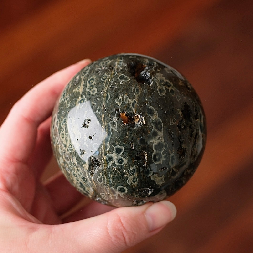 Druzy Ocean Jasper Sphere | Green Ocean Jasper Crystal Sphere