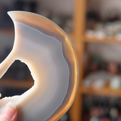 Agate Druzy Geode Moon | Agate Crystal Moon Carving