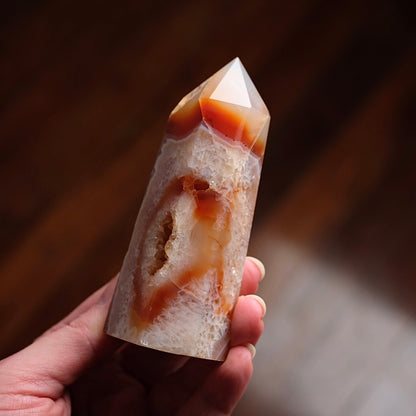 Druzy Carnelian Tower | Carnelian + Quartz Crystal Point