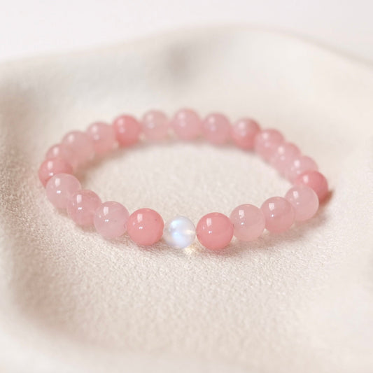Guava Quartz Crystal Bracelet | Rose Quartz + Moonstone OOAK Crystal Bracelet