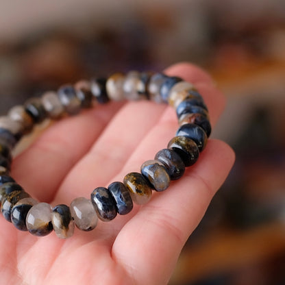 Blue Pietersite in Quartz Bracelet | Rondelle Crystal Stretch Bracelet