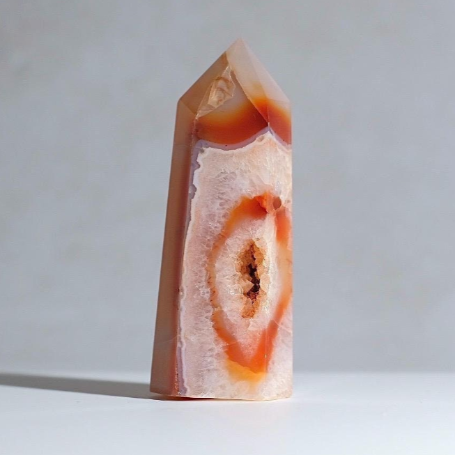 Druzy Carnelian Tower | Carnelian + Quartz Crystal Point