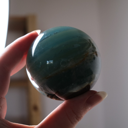 Lemurian Aquatine Calcite Sphere | Blue Onyx Crystal Sphere