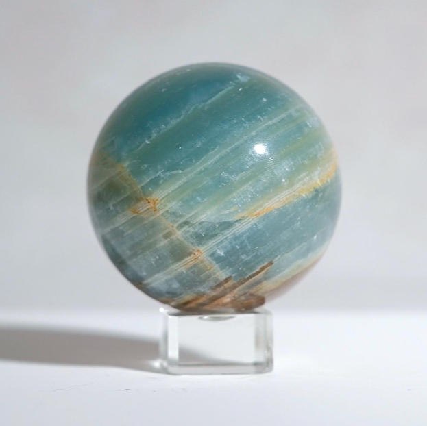 Lemurian Aquatine Calcite Sphere | Blue Onyx Crystal Sphere