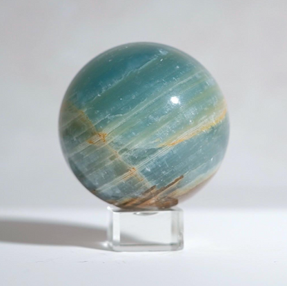 Lemurian Aquatine Calcite Sphere | Blue Onyx Crystal Sphere