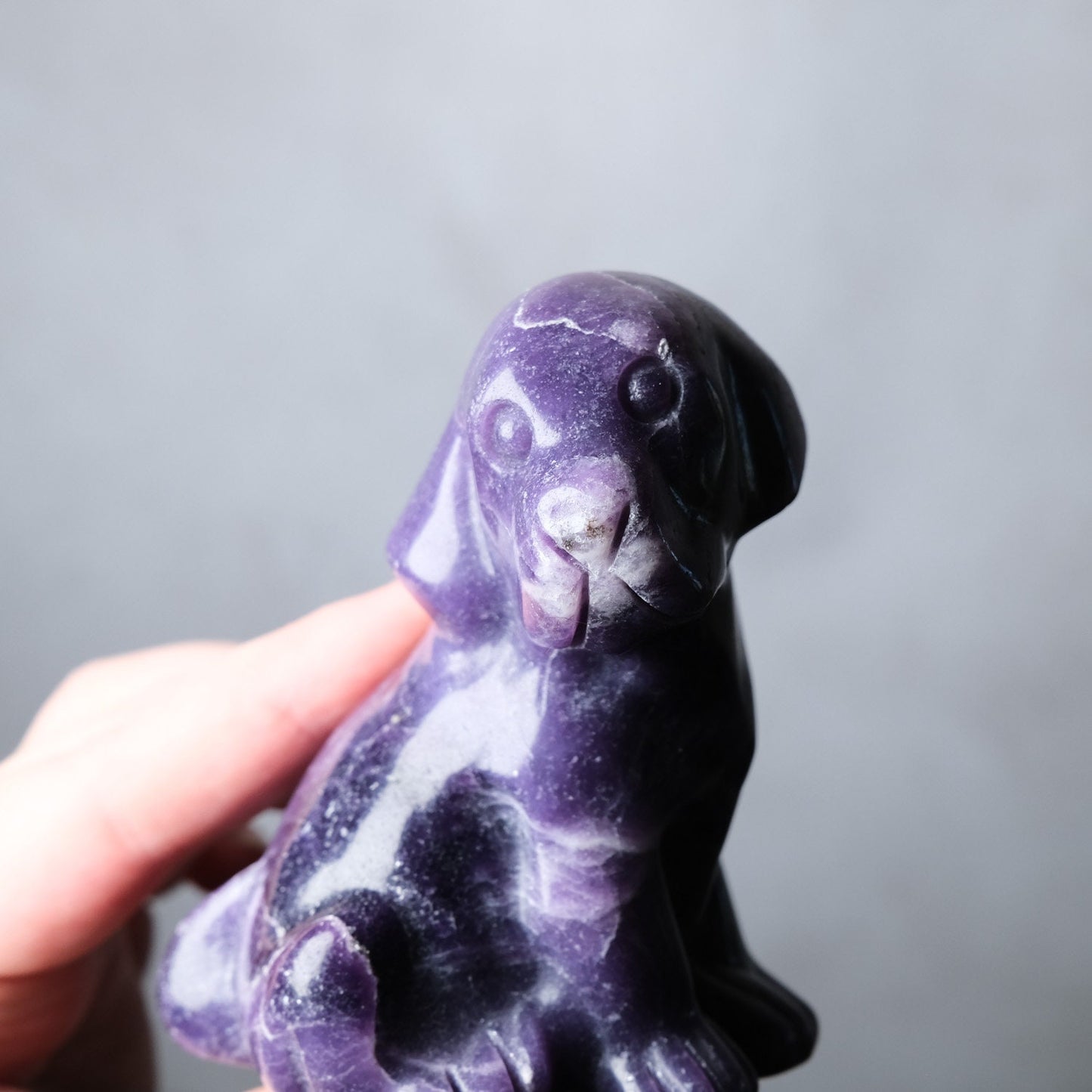 Lepidolite Dog Carving | Crystal Dog Figurine