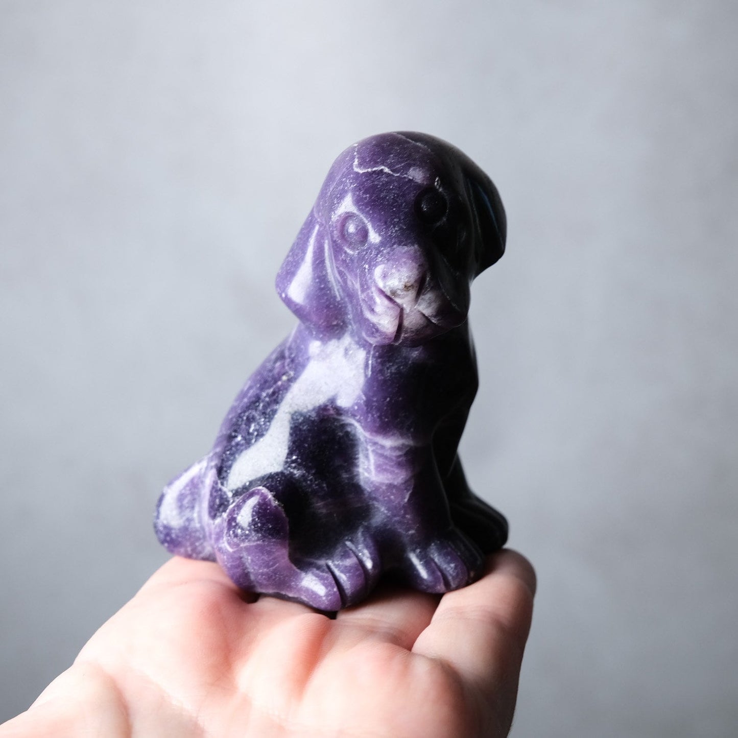 Lepidolite Dog Carving | Crystal Dog Figurine