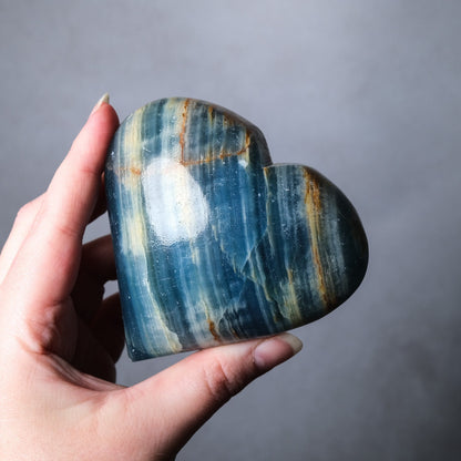 XL Lemurian Aquatine Calcite Heart | Blue Onyx Crystal Heart