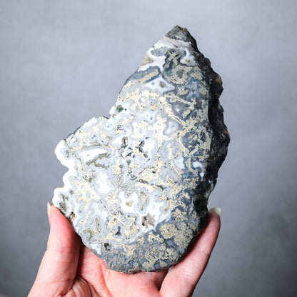 Marcasite (Pyrite) in Agate Crystal Slab