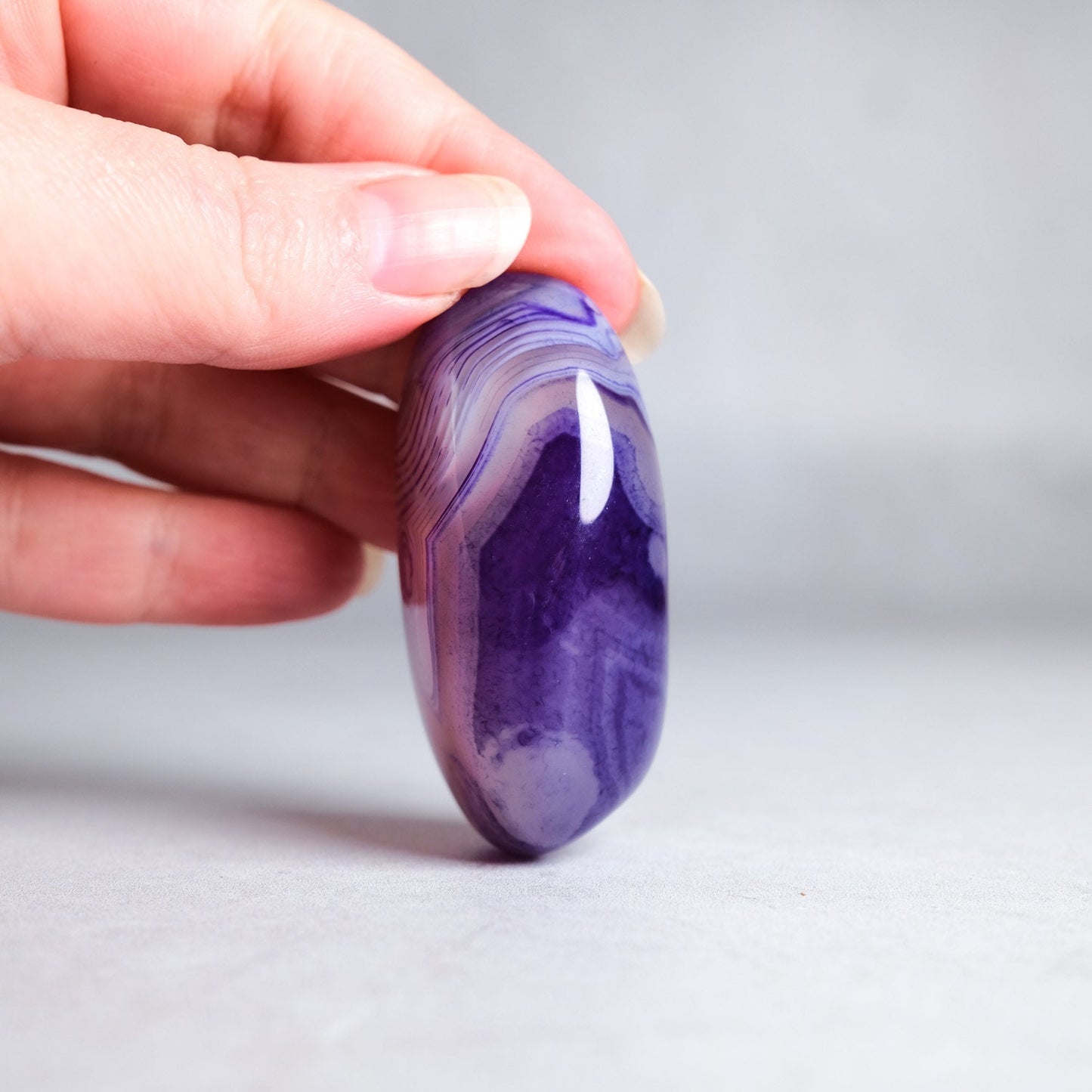 Purple Banded Agate | Dyed Agate Crystal Palm Tumble