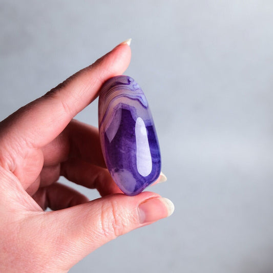 Purple Banded Agate | Dyed Agate Crystal Palm Tumble