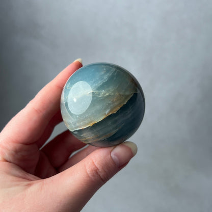 Lemurian Aquatine Calcite Sphere | Blue Onyx Crystal Sphere