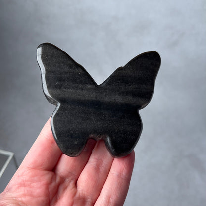 Silver Sheen Obsidian Moth Carving | Crystal Butterfly