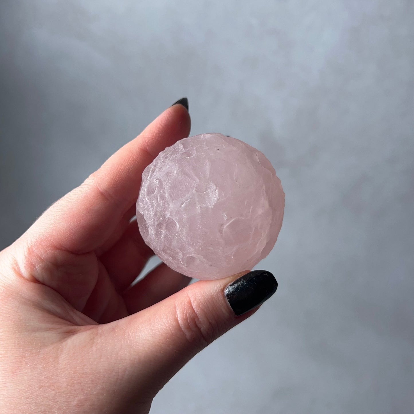 Rose Quartz Crystal Moon | Crystal Sphere Moon Carving