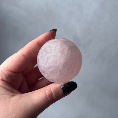 Rose Quartz Crystal Moon | Crystal Sphere Moon Carving