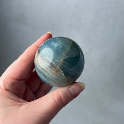 Lemurian Aquatine Calcite Sphere | Blue Onyx Crystal Sphere