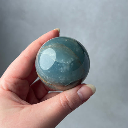 Lemurian Aquatine Calcite Sphere | Blue Onyx Crystal Sphere