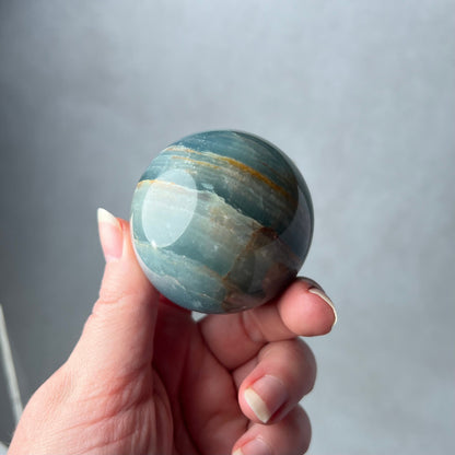 Lemurian Aquatine Calcite Sphere | Blue Onyx Crystal Sphere