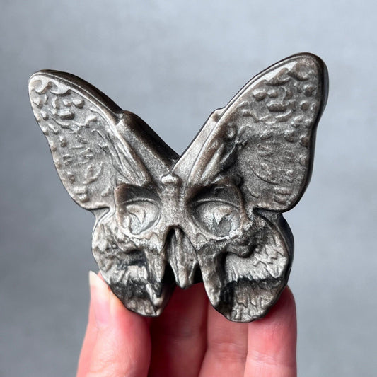 Silver Sheen Obsidian Moth Carving | Crystal Butterfly