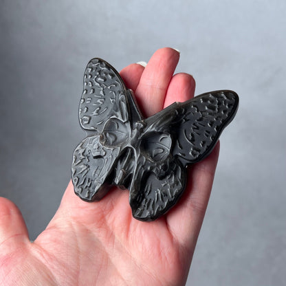 Silver Sheen Obsidian Moth Carving | Crystal Butterfly