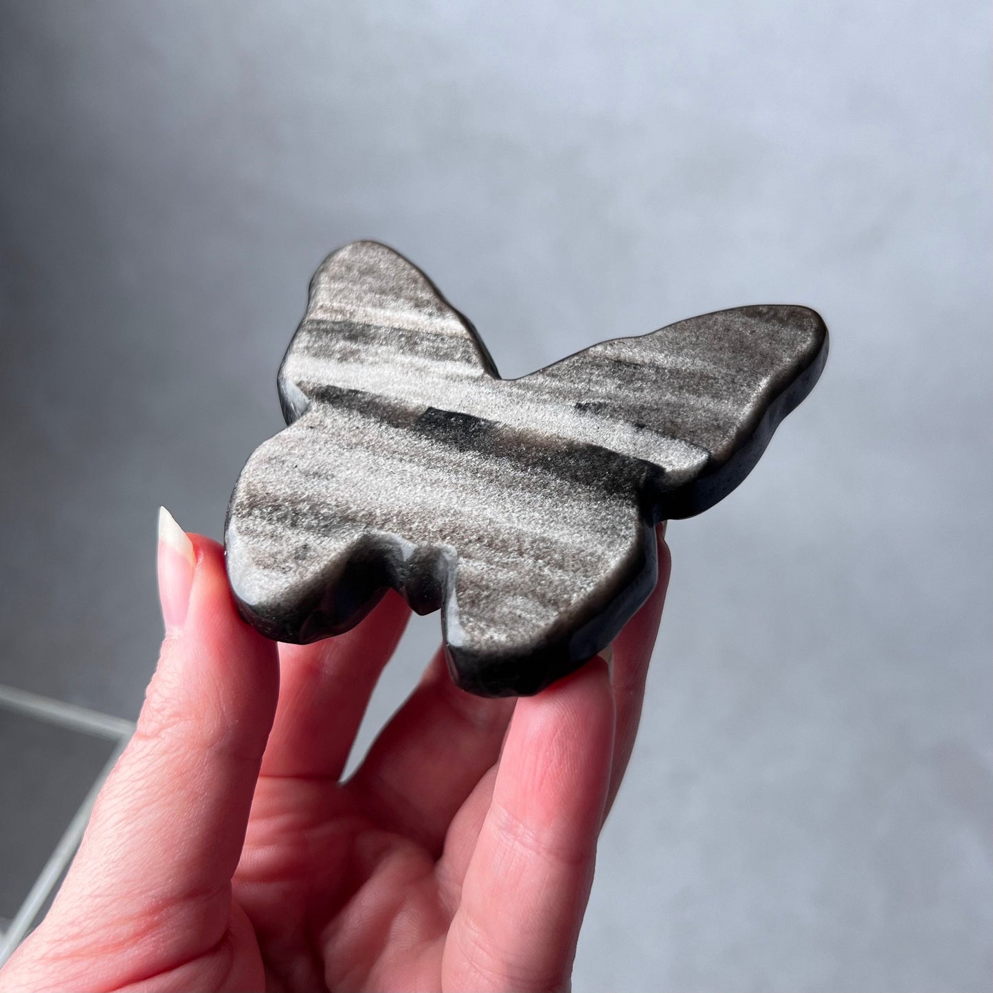 Silver Sheen Obsidian Moth Carving | Crystal Butterfly