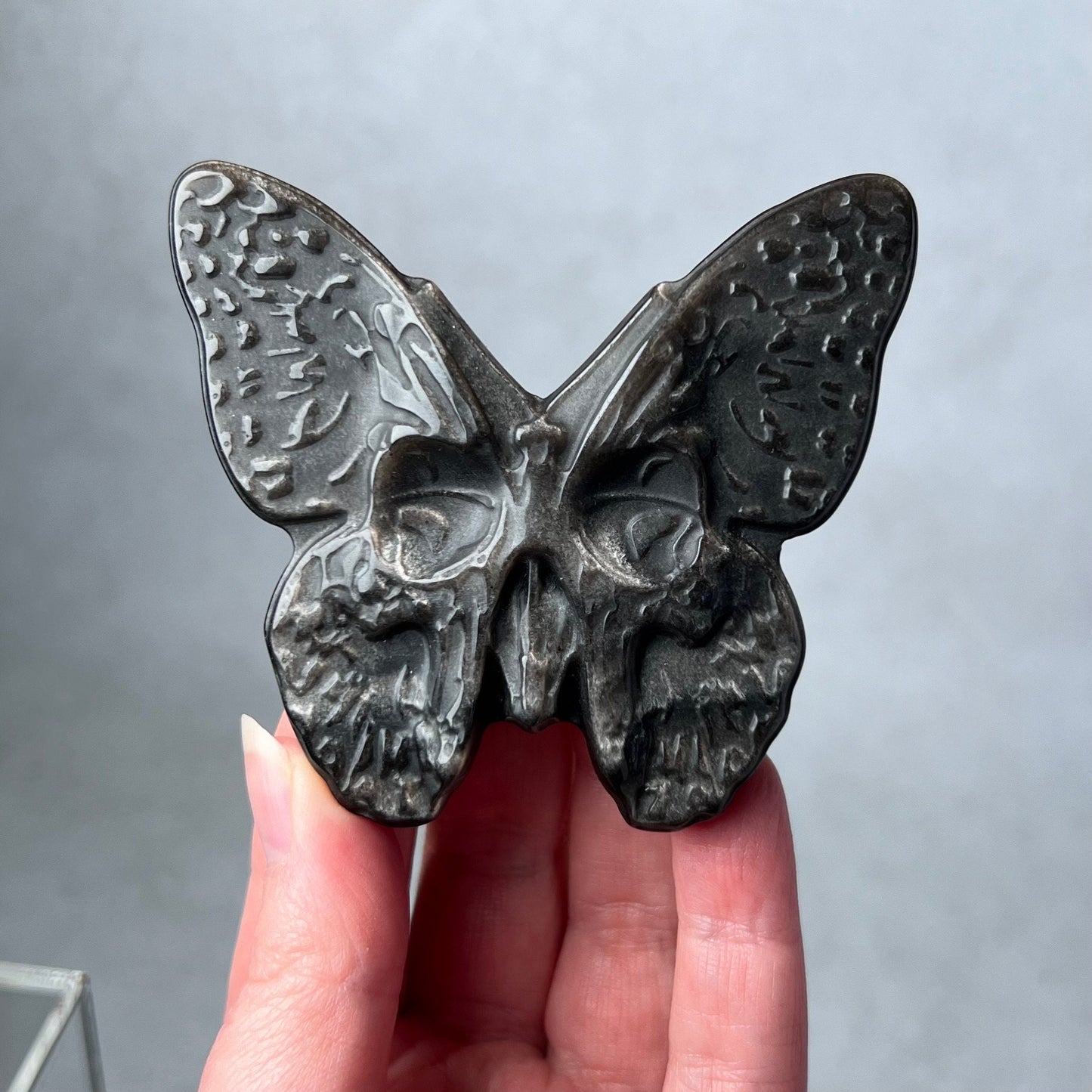 Silver Sheen Obsidian Moth Carving | Crystal Butterfly