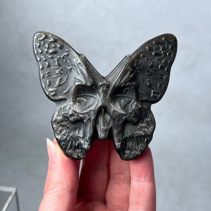 Silver Sheen Obsidian Moth Carving | Crystal Butterfly