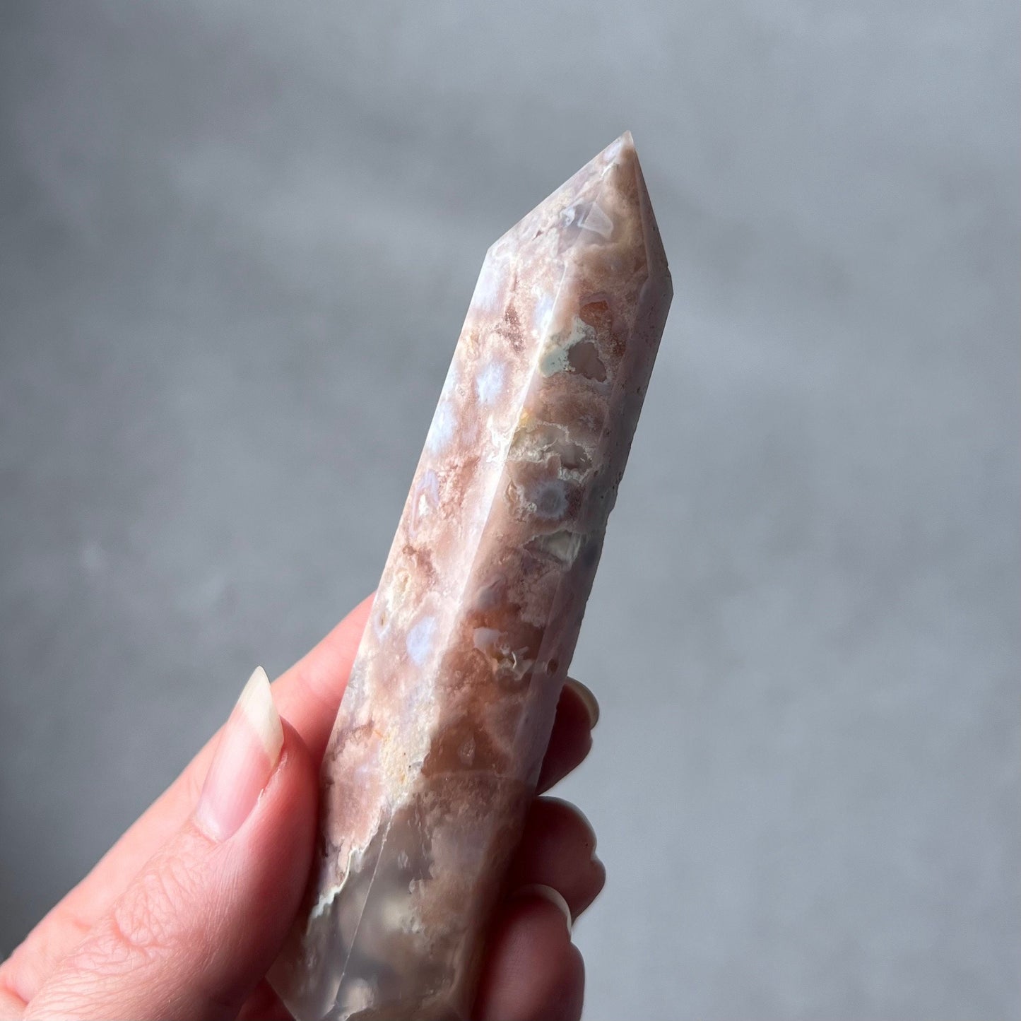 Pink Flower Agate Point | Cherry Blossom Agate Crystal Tower