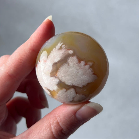 Flower Agate Palm | Cherry Blossom Agate Crystal Palm Stone