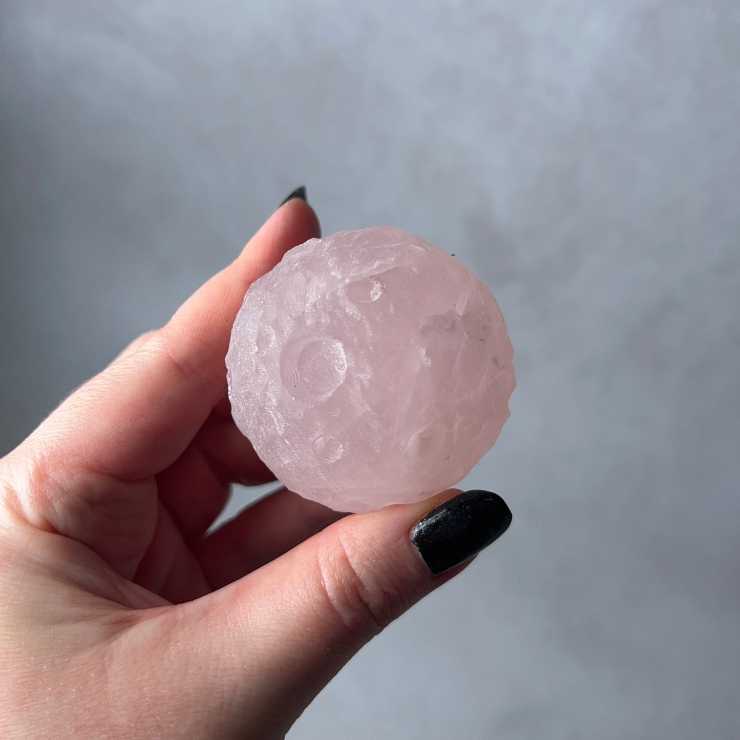 Rose Quartz Crystal Moon | Crystal Sphere Moon Carving