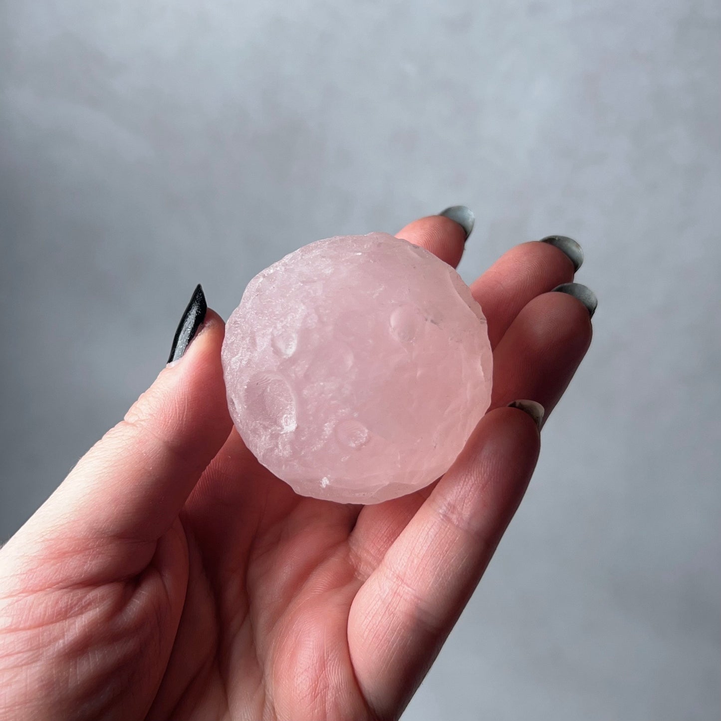 Rose Quartz Crystal Moon | Crystal Sphere Moon Carving