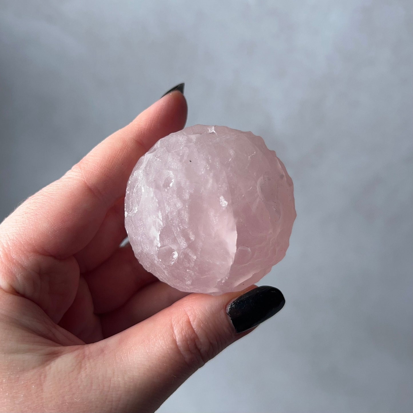 Rose Quartz Crystal Moon | Crystal Sphere Moon Carving