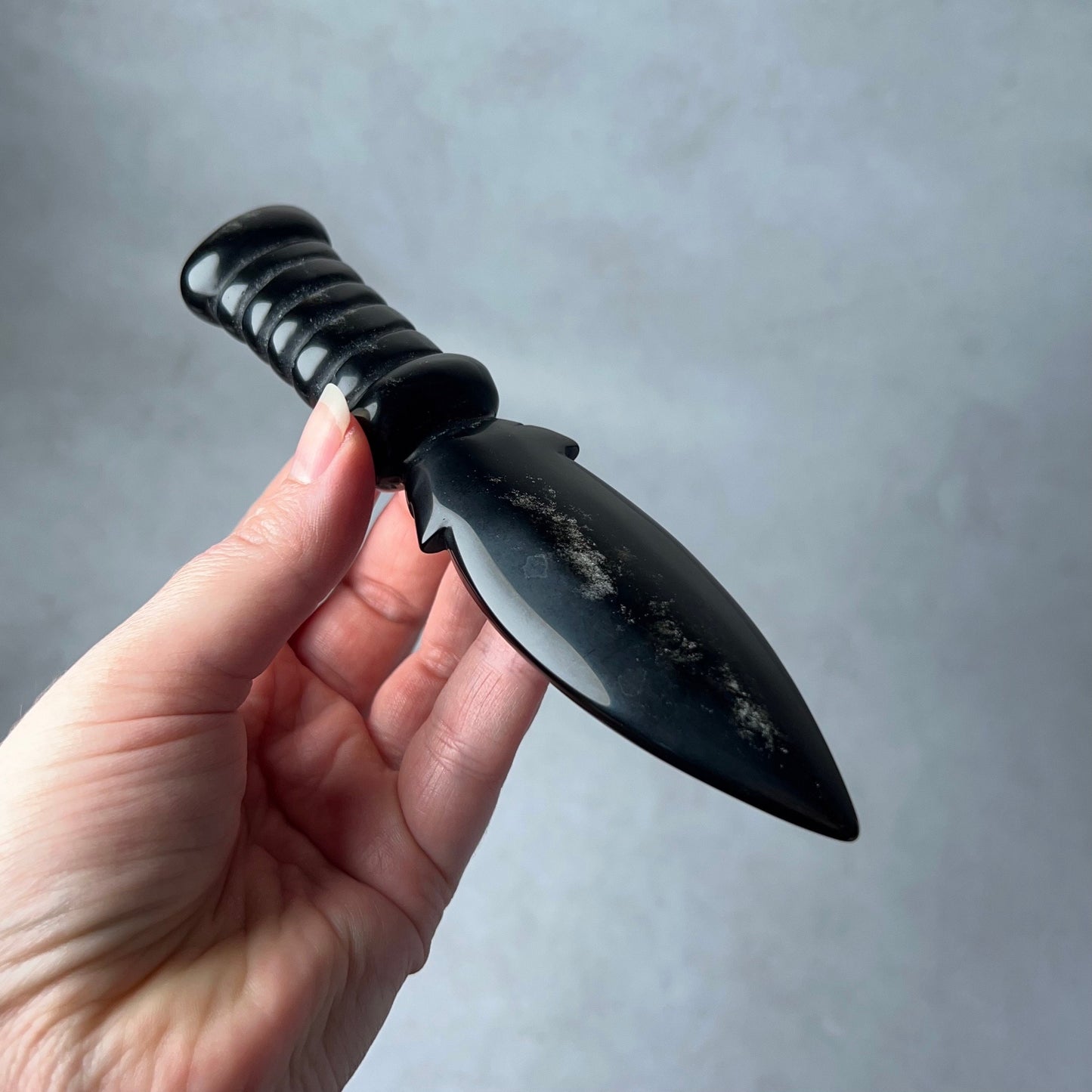 Silver Sheen Obsidian Athame | Crystal Dagger | Witches Knife