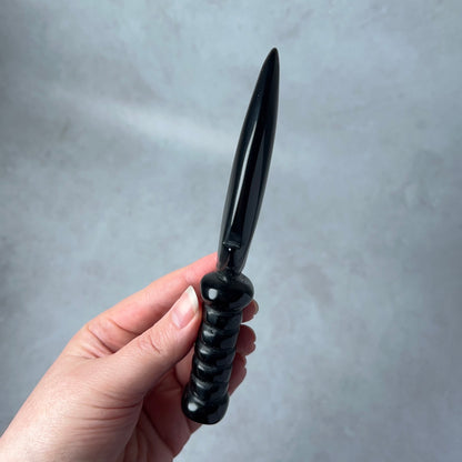 Silver Sheen Obsidian Athame | Crystal Dagger | Witches Knife