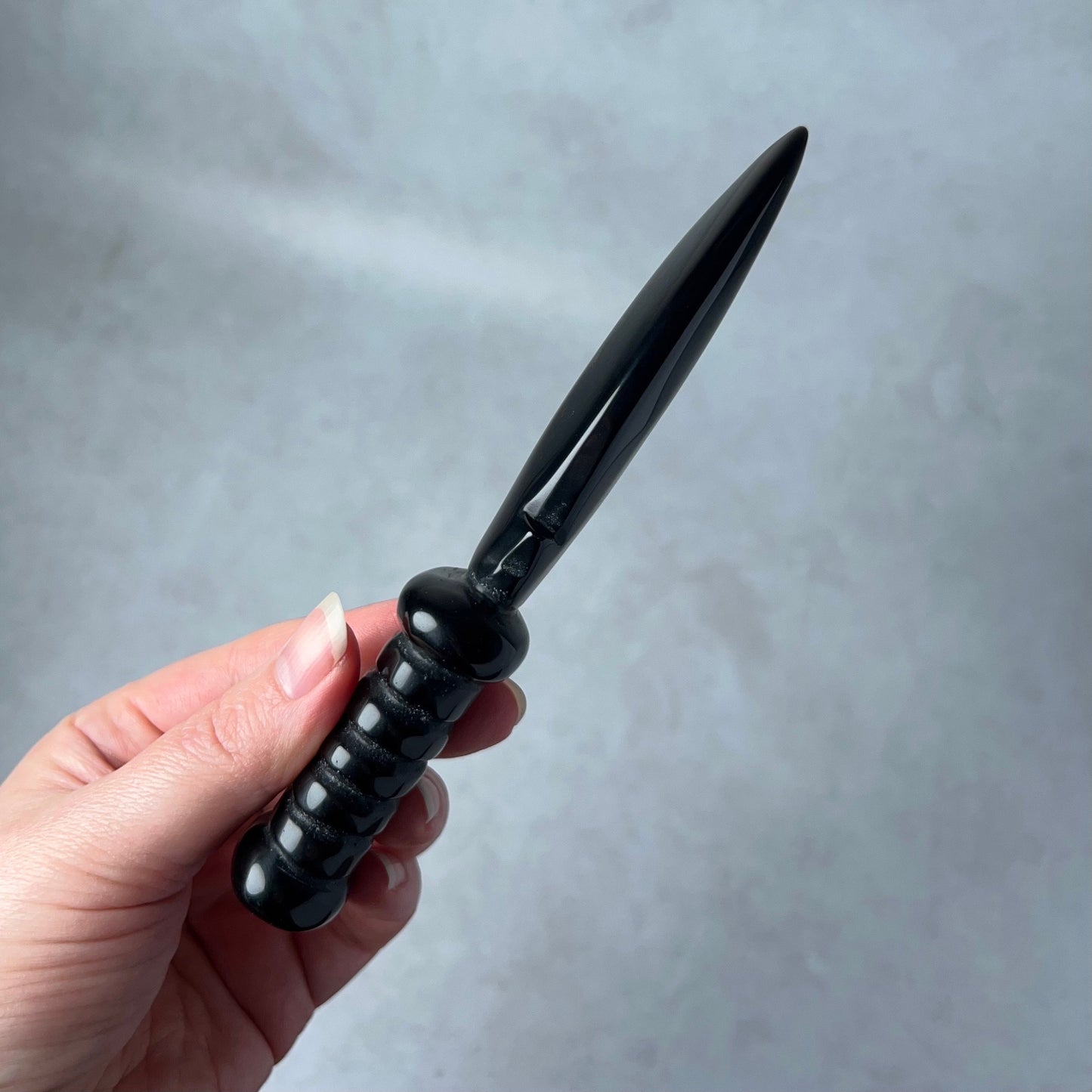 Silver Sheen Obsidian Athame | Crystal Dagger | Witches Knife