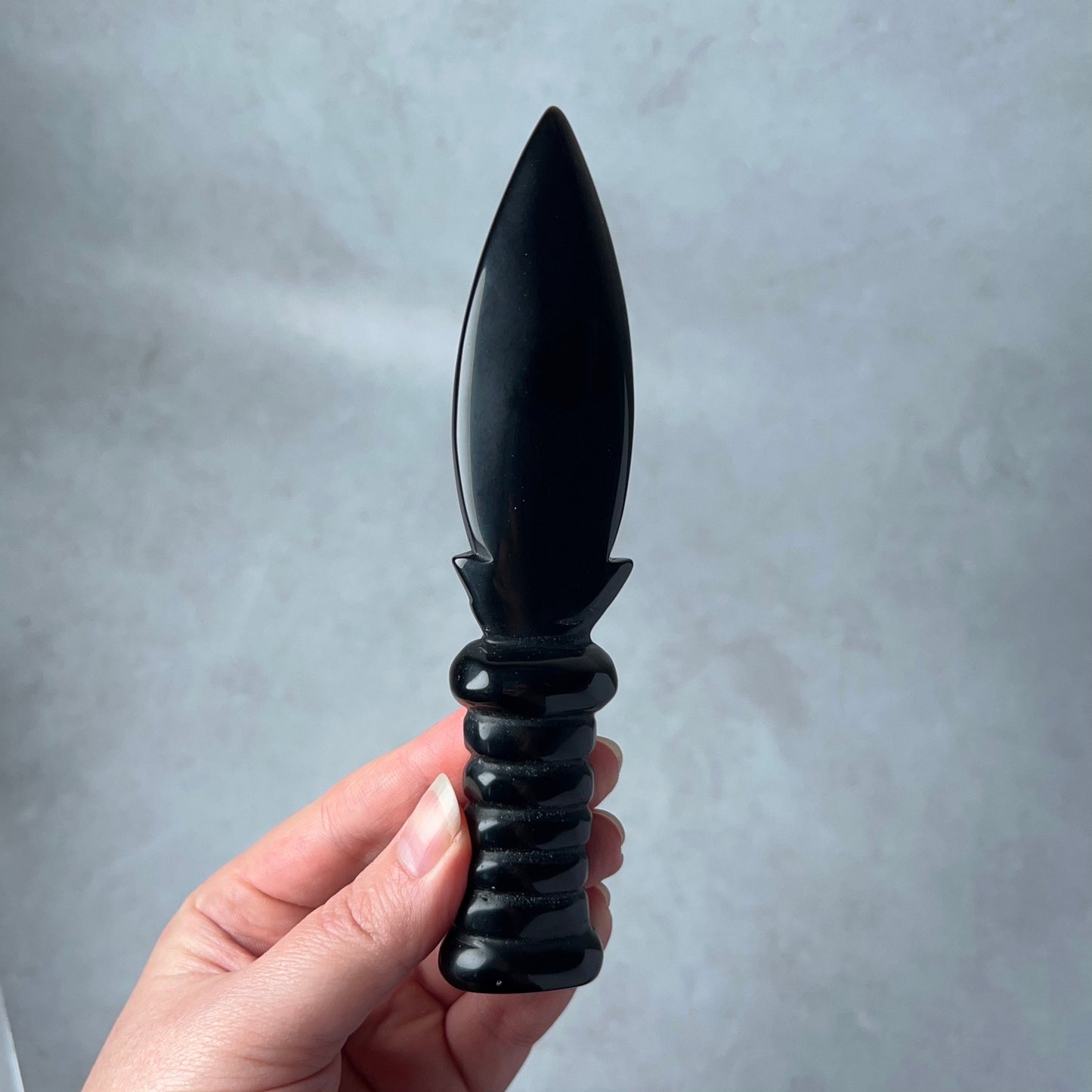 Silver Sheen Obsidian Athame | Crystal Dagger | Witches Knife