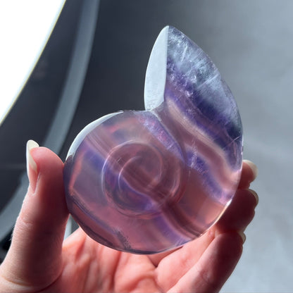 Yttrium Fluorite Ammonite Carving | Pink Fluorite Crystal Shell