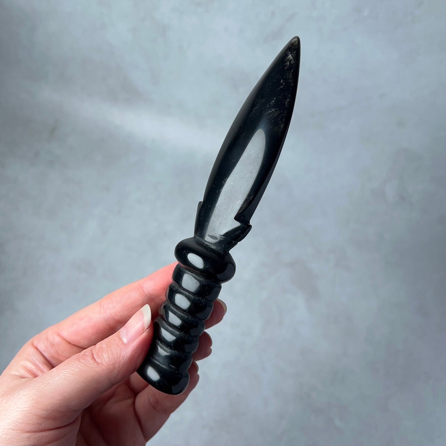 Silver Sheen Obsidian Athame | Crystal Dagger | Witches Knife