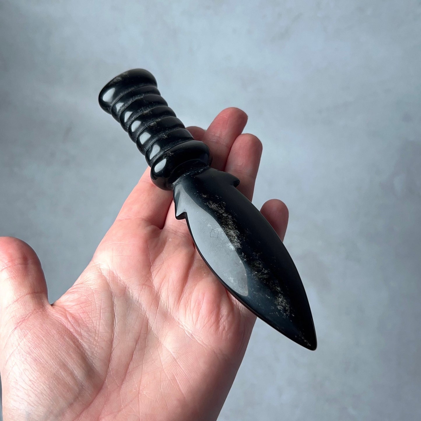 Silver Sheen Obsidian Athame | Crystal Dagger | Witches Knife