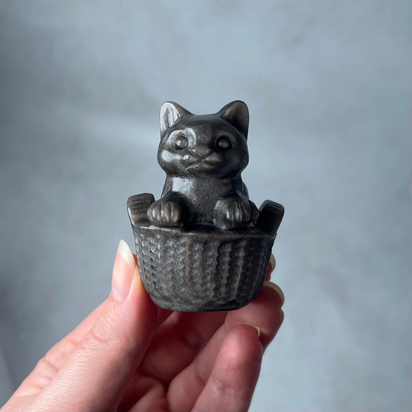 Silver Sheen Obsidian Cat | Crystal Cat Carving